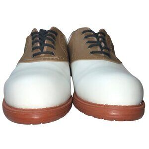 NiBlick Mens Saddle Golf Shoes 11.5 Brown & White All Man Made Materials